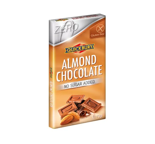 Milk chocolate QUICKBURY, with almonds, without sugar, 75g