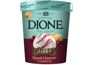 Valgomieji sūrio DŽIUGAS ledai DIONE su spanguolėmis, 376 g