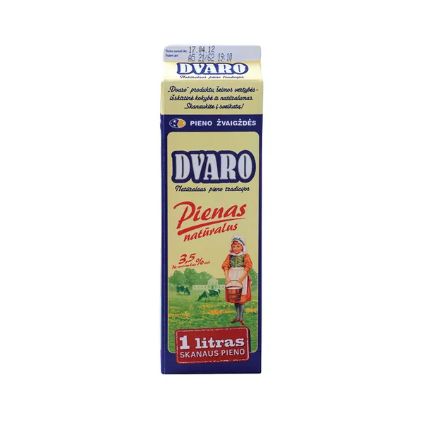 DVARO pienas, pasterizuotas, 3,5% riebumo, 1 l
