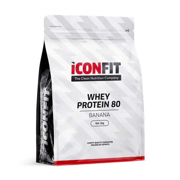 Whey protein powder ICONFIT, banana flavor, 1 kg