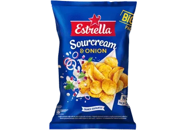 Čipsi ESTRELLA ar skābā krējuma un sīpolu garšu 180g