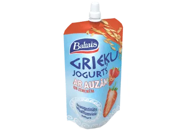 Jogurts Grieķu ar auzām un zemenēm BALTAIS 180g