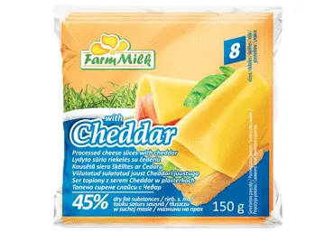 Kausēts siers šķēlēs ar čedaru 45% 150g
