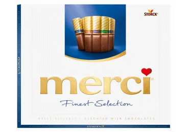 Konfekšu kārba MERCI piena šokolādes izlase 250g