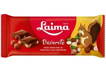 Piena šokolāde ar veseliem lazdu riekstiem LAIMA 90g