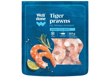 Saldētas tīģergarneles 31-40 vārītas ar asti WELL DONE 225g