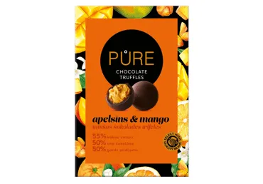 Šokolādes Trifeles PURE CHOCOLATE ar apelsīnu un mango krēma pildījumu 148g