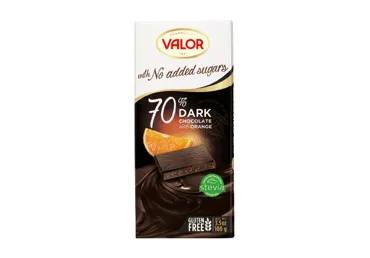 Tumšā šokolāde VALOR 70% ar apelsīniem bez cukura 100g