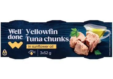 Tunzivs gabaliņi saulespuķu eļļā WELL DONE 3x52g