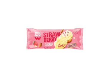 Vaniļas beļģu baltās šokolādes zemeņu saldējums WELL DONE 80g