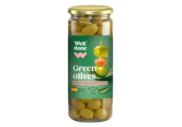 Zaļās olīvas pild.ar lasi WELL DONE 235g
