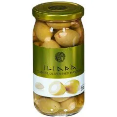 Olīvas zaļās pildītas ar mandelēm 370g/215g Iliada