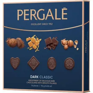 Konfekšu kārba Pergale Classic ar tumšo šokolādi 114g