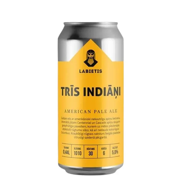 Alus Trīs Indiāņi 5% 0.44l CAN, Labietis