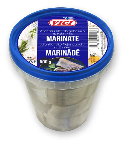 Atlantijas siļķu filejas gab. ar sīpoliem marinādē 500g (345g), Viči