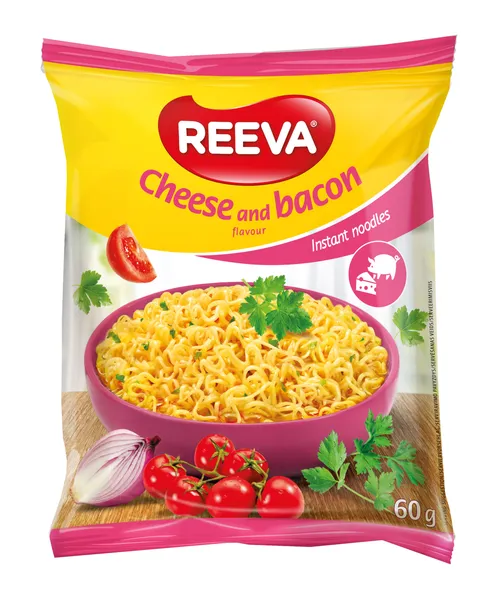 Ātri pagatavojamās nūdeles ar siera un bekona garšu 60g, Reeva