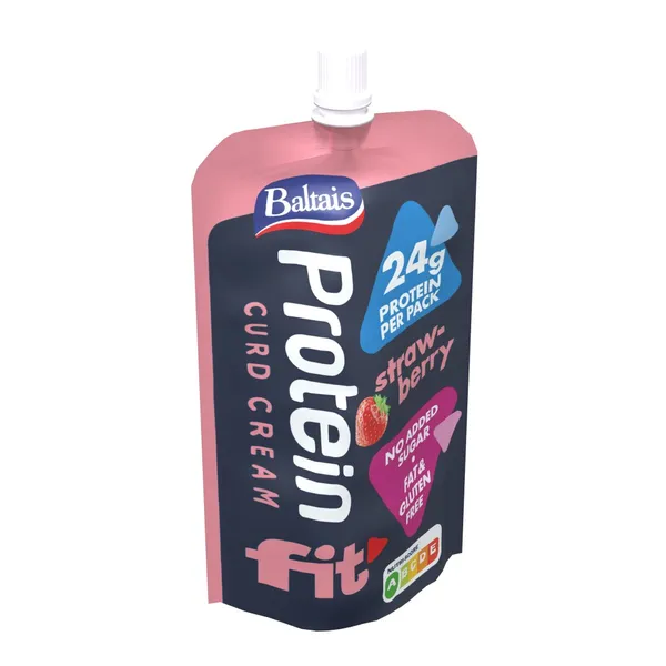 Biezpiena krēms zemeņu Protein 200g stāvpaka, Baltais