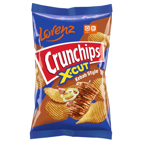 Čipsi Crunchips X-Cut ar kebaba un sīpola garšu 75g, Lorenz