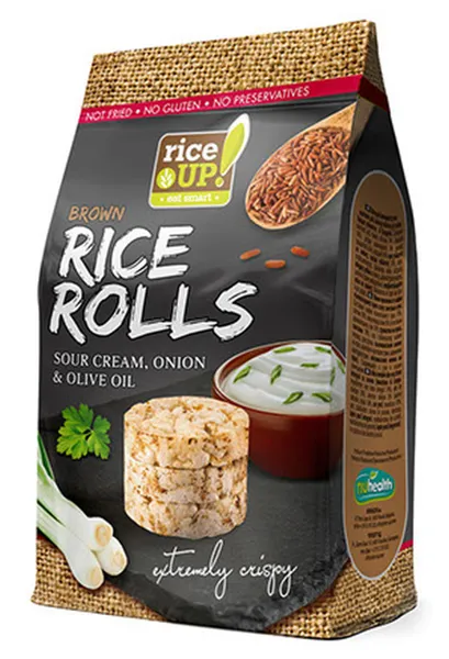 Galetes brūno rīsu Mini Čipsi ar krējumu, sīpoliem, olīveļļu 50g, Rice Up!