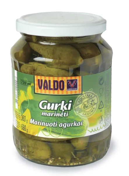 Gurķi marinēti (6-9 cm) 720ml/ 350g, Valdo