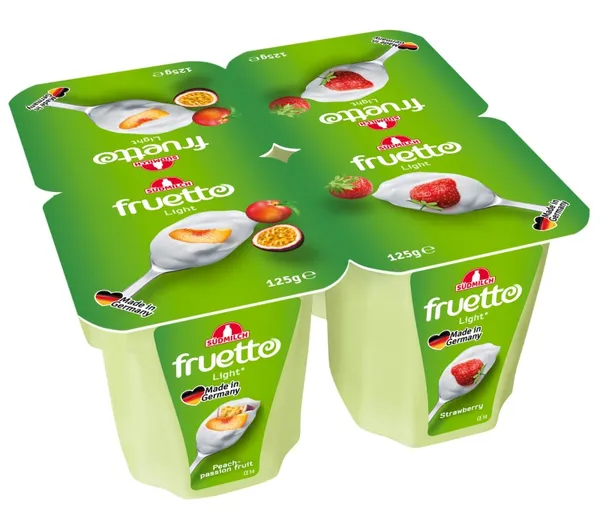 Jogurta deserts Fruetto Light persiku - marakujas, zemeņu 0.2% 125g