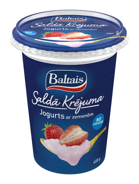 Jogurts saldā krējuma ar zemenēm 400g, Baltais