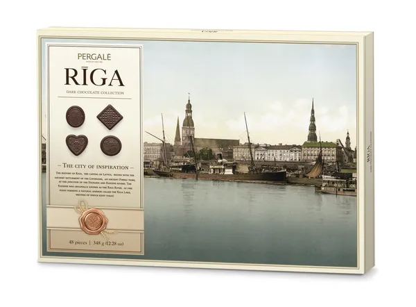 Konfekšu izlase Rīga ar tumšo šokolādi 348g, Pergale