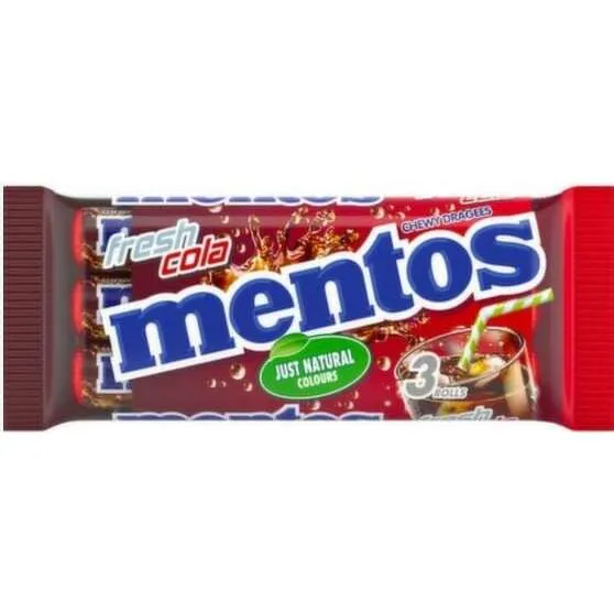 Košļājamās konfektes Cola 3x38g, Mentos