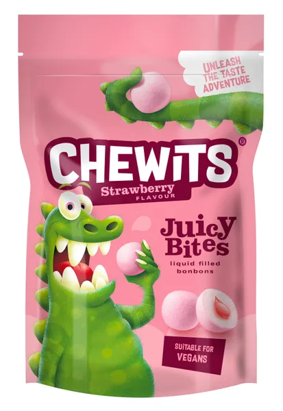 Košļājamas konfektes Juicy Bites ar zemeņu garšu 115g, Chewits