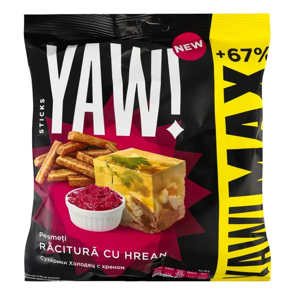 Maizes uzkoda Max Sticks ar galerta/mārrutku g. 85g, YAW!