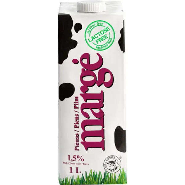 Piens bez laktozes 1.5% UHT 1l, Marge