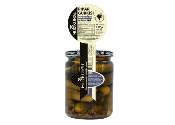 Pipargurķīši upeņu lapu marinādē 530g (290g), Muižkungu