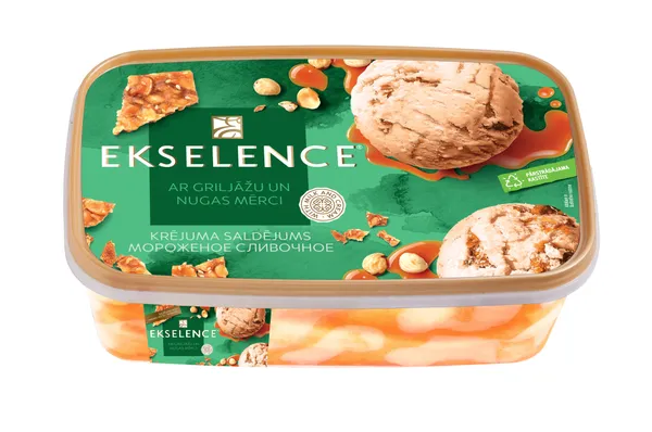 Saldējums krējuma ar lazdu riekstu garšu, nugas mērci un griljāžu,1000ml/485g, Ekselence