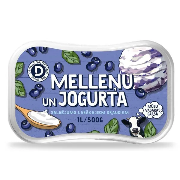 Saldējums melleņu un jogurta 1L/500g, Druva