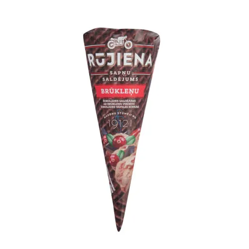 Saldējums šok. ar brūkleņu pied. šokolādes konusā 110ml/60g, Rūjiena