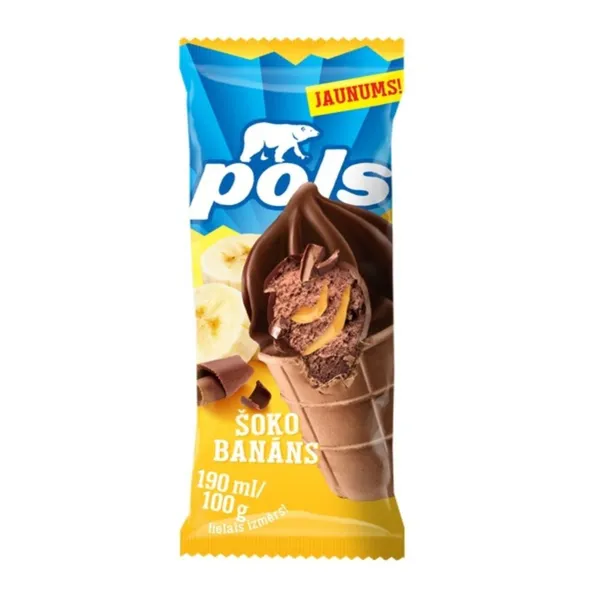 Saldējums šokolādes ar banānu mērci 190ml/100g, Pols