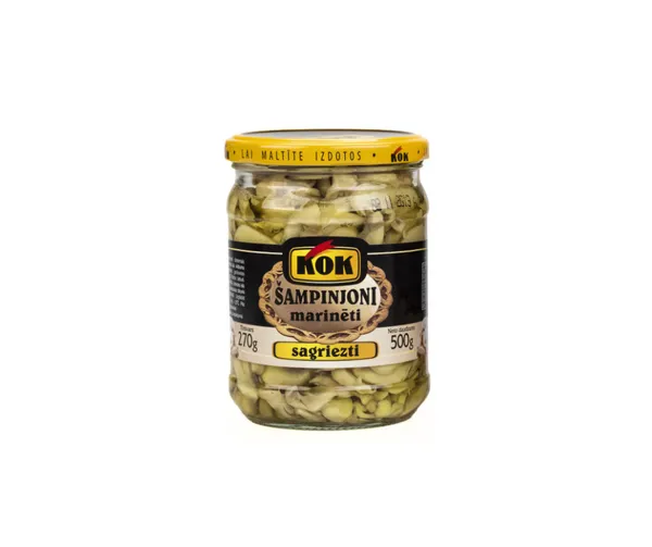 Šampinjoni marinēti, sagriezti 500g (270g), KOK