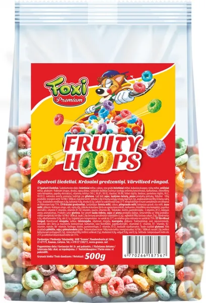 Sausās brokastis Fruity Hoops 500g, Foxi Premium