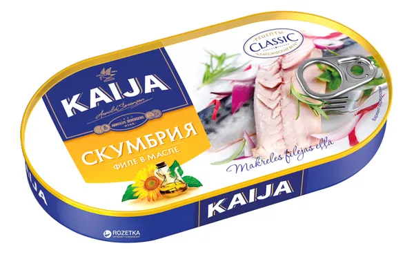 Skumbrijas fileja eļļā 170g (119g), Kaija