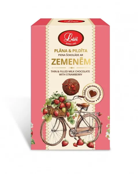 Šokolāde piena ar zemenēm Plāna  and  Pildīta 60g, Lāči