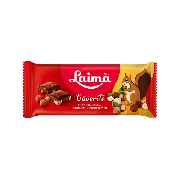 Šokolāde piena Vāverīte, ar veseliem lazdu riekstiem 90g, Laima