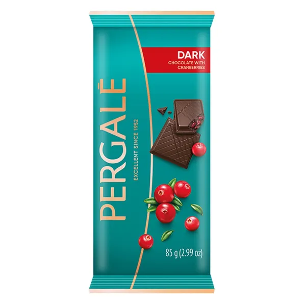 Šokolāde tumšā ar dzērvenēm 85g, Pergale