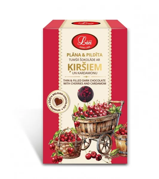 Šokolāde tumšā ar ķiršiem un kardamonu Plāna  and  Pildīta 60g, Lāči