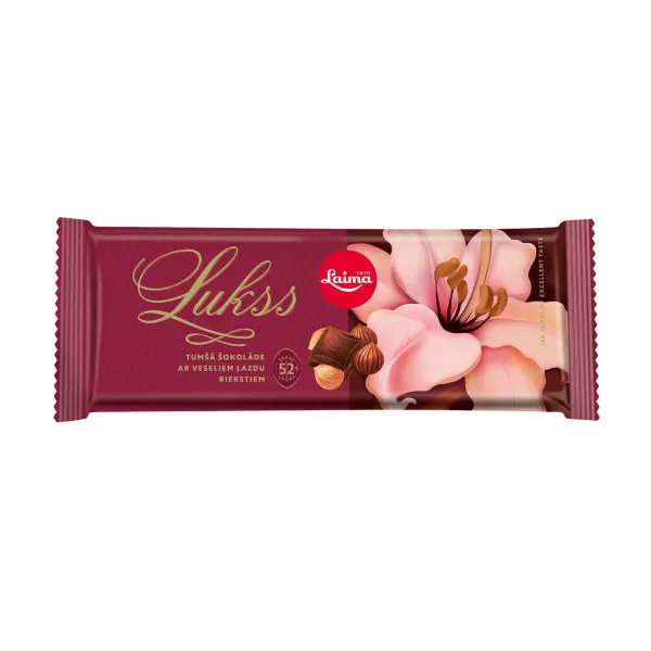 Šokolāde tumšā ar lazdu riekstiem Lukss 190g, Laima