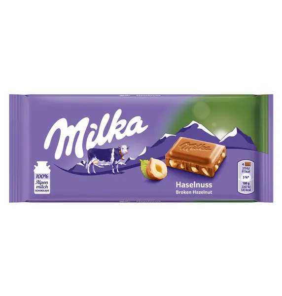 Šokolādes tāfelīte ar drupinātiem lazdu riekstiem 100g, Milka
