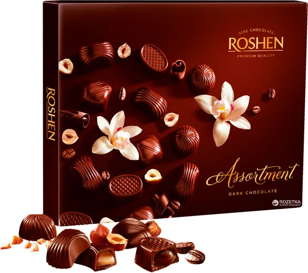 Šokolādes (tumšās) konfekšu asorti ar pildījumu 154g, Roshen