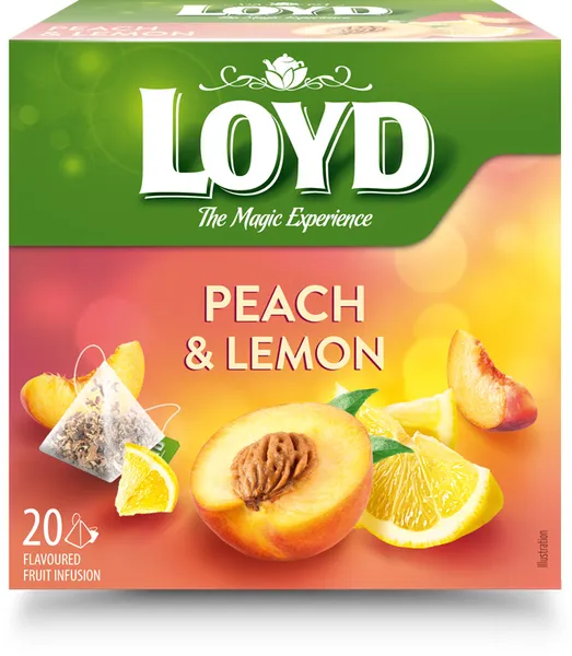 Tēja augļu ar persiku un citronu garšu pyramids 20x2g, Loyd