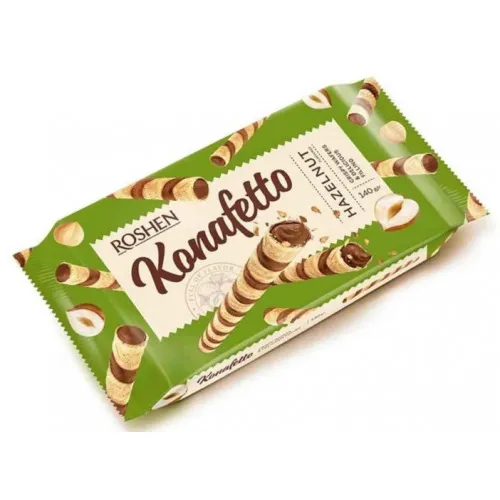 Vafeļu trubiņas pildītas ar lazdu-riekstu krēmu Konafetto 140g, Roshen