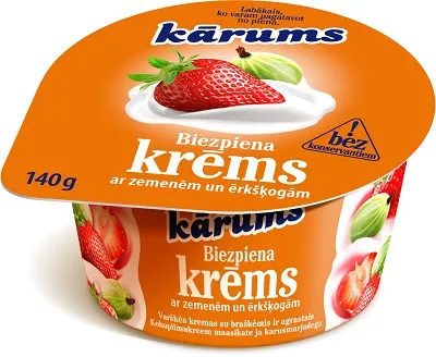 48H Curd cream KĀRUMS with strawberries and gooseberries, 140g