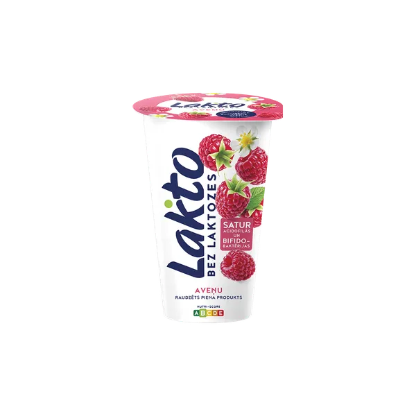 48H Raudzēts piena produkts LAKTO ar aveņu garšu, bez laktozes, 200g
